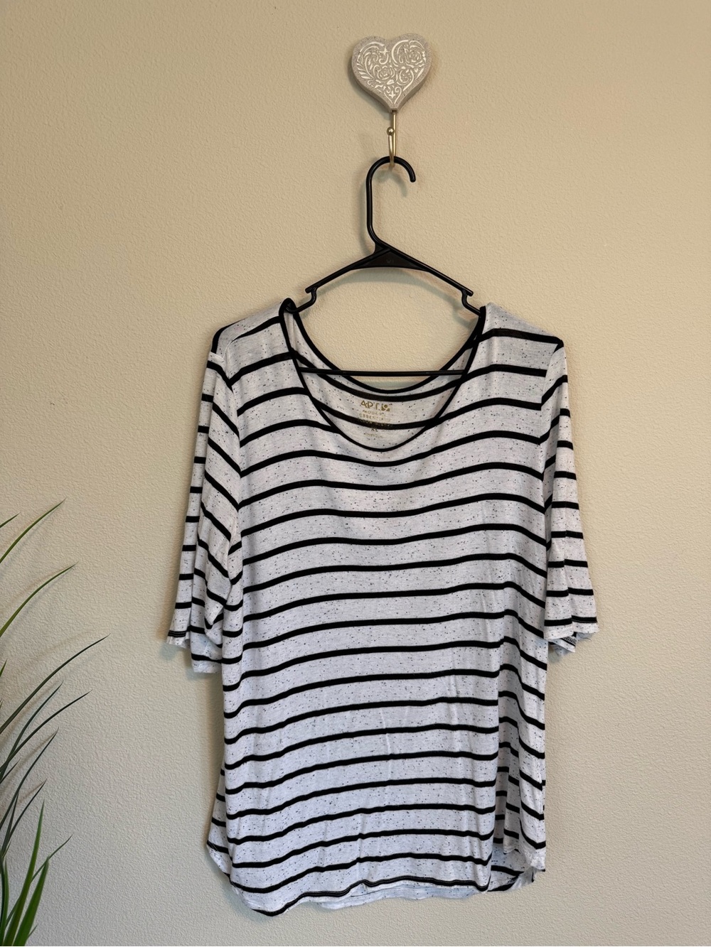 White & Black Striped elbow Sleeve Tee